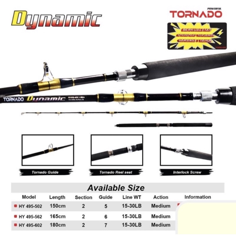 Alat Pancing Joran Pancing TORNADO Dynamic Throlling 30lb Drat Troling Rod Stik Tongkat Alat Pancing