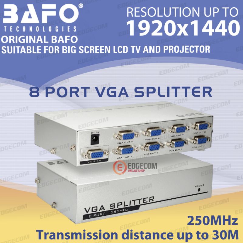 BAFO VGA SPLITTER 8 Port / 1 input to 8 Output 250Mhz