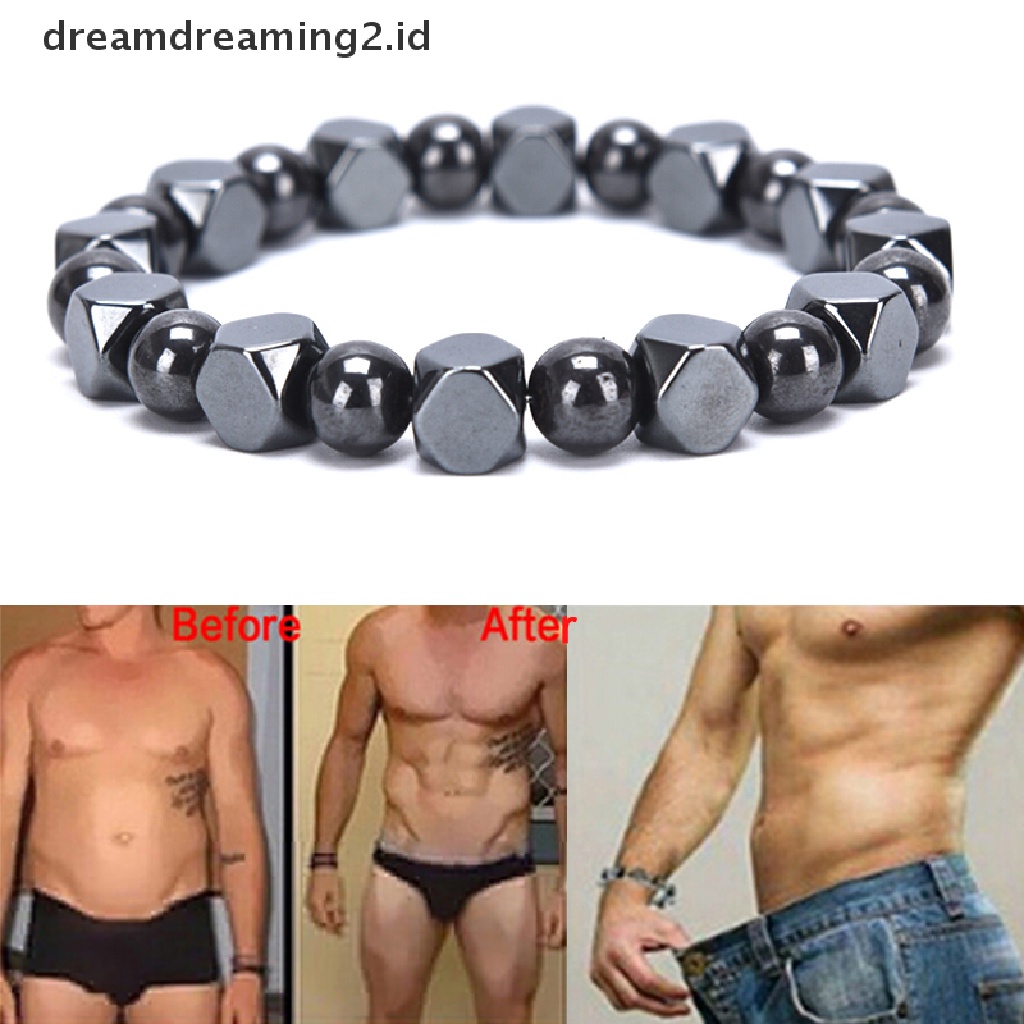 Gelang Manik-Manik Hematite Magnetik Warna Hitam Untuk Kesehatan Pria