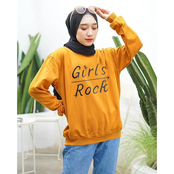 Kaos Lengan Panjang GIRLS ROCK / Kaos Sweatshirt / Atasan Wanita / Atasan Wanita Lengan Panjang