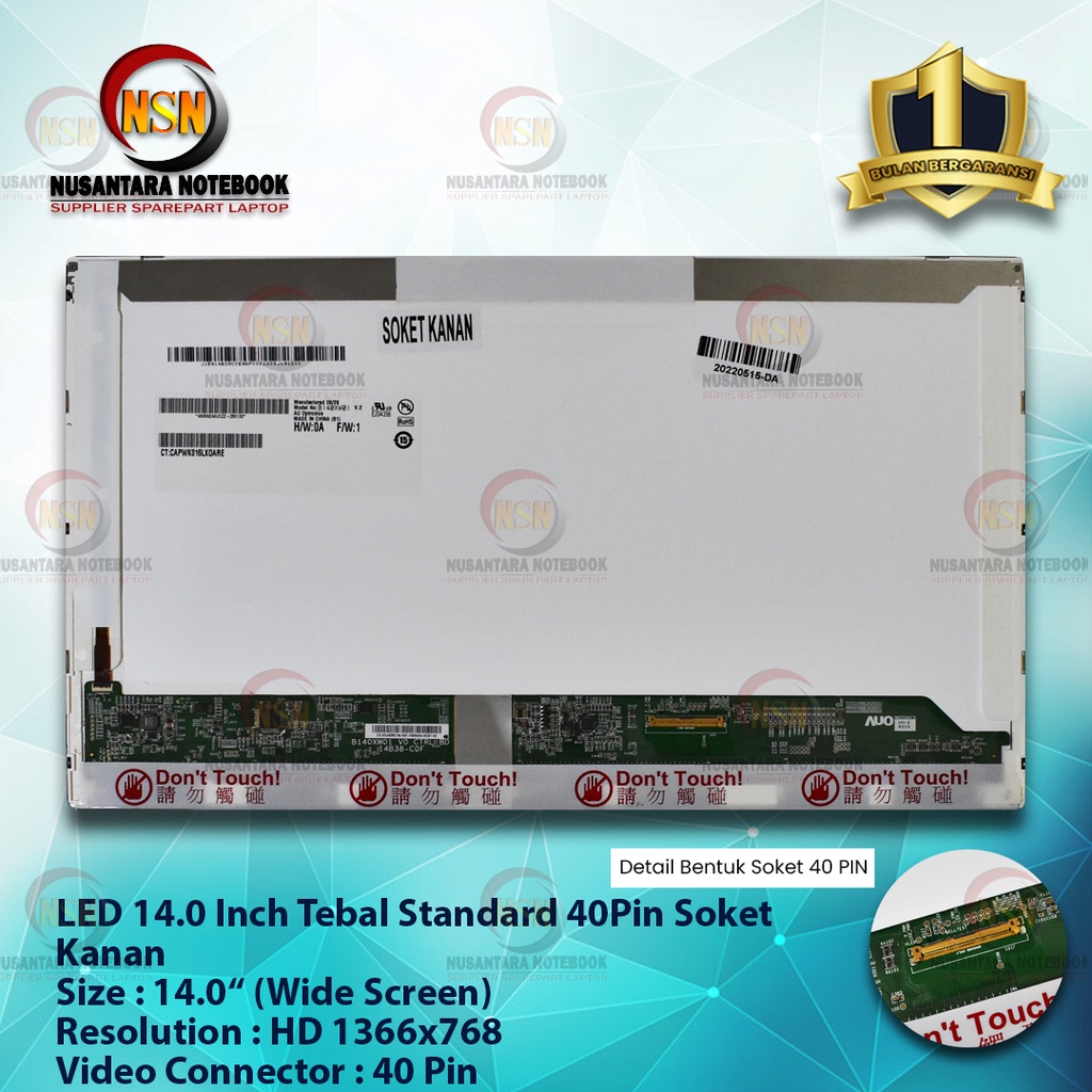 LED 14.0 Inch Tebal Standard 40Pin HD Soket Kanan