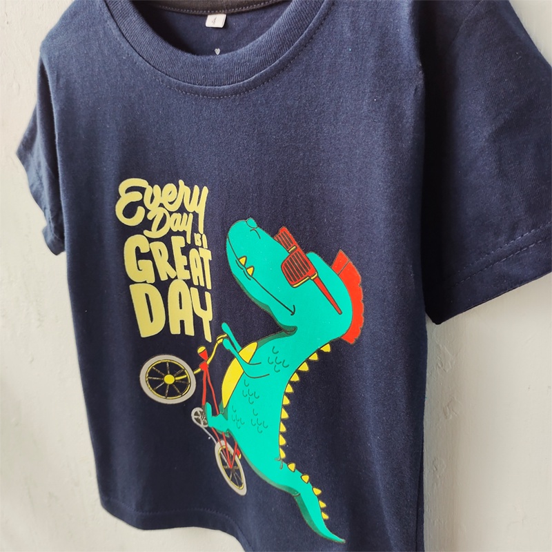 Kaos anak dino sepeda navy