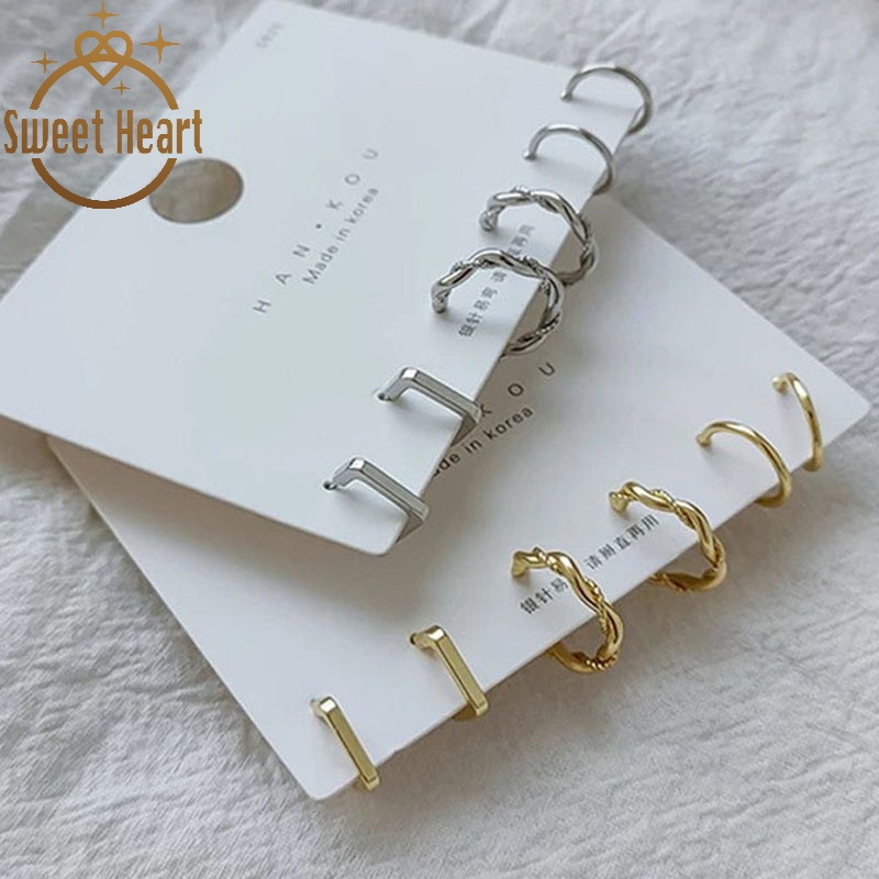 Set Anting Bentuk C Lingkaran Bahan 925 Silver Needle Untuk Wanita