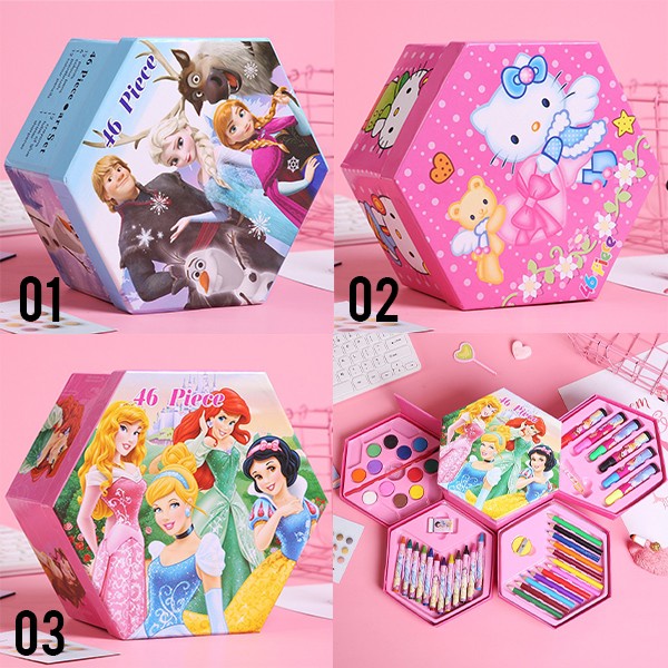 LID104 - 4in1 Crayon 46 Set Pensil Cat Warna Alat Seni Lukis Menggambar Import