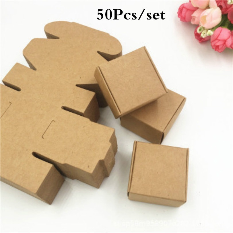 50pc Cardboard Mini Box SIZE 5.5cmx5.5cmx2.5cm DIY Kraft Paper Box Soap Box Jewelry Packing Gift Box