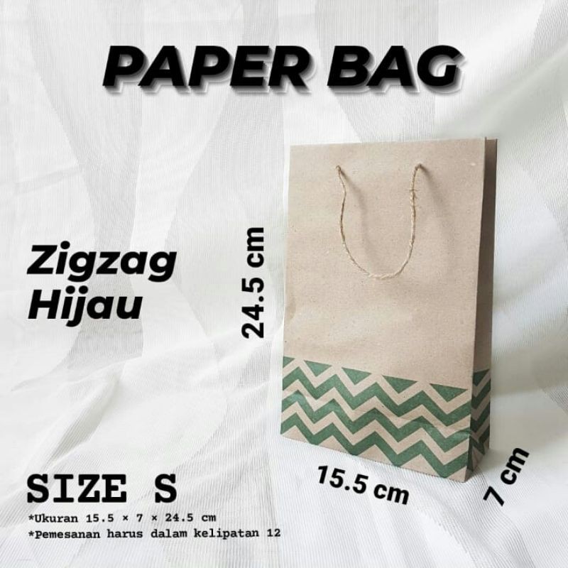 (12 PCS) Paper Bag Zigzag Hijau Size S / Tas Kertas / Goodie Bag