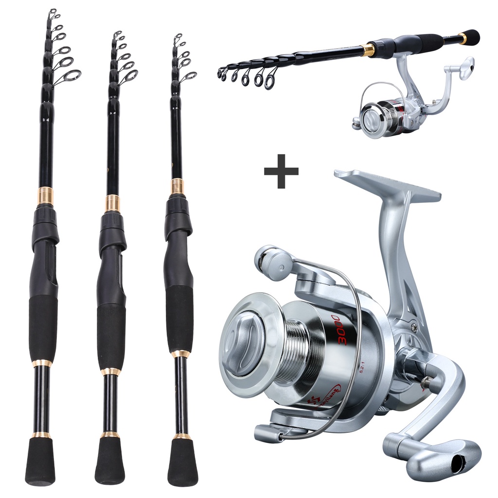 Sougayilang Joran Pancing Set 1.8-2.4M Telescopic Spinning Fishing Portabel Kombo 7-9 Seksi Ultralight Rod dan 6BB 5.2: 1 Kecepatan Tinggi Rasio Gear Fishing Reel Gulungan Pancing