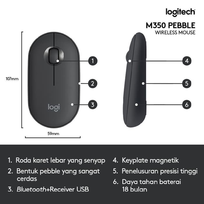 Mouse Wireless Bluetooth Logitech Pebble M350