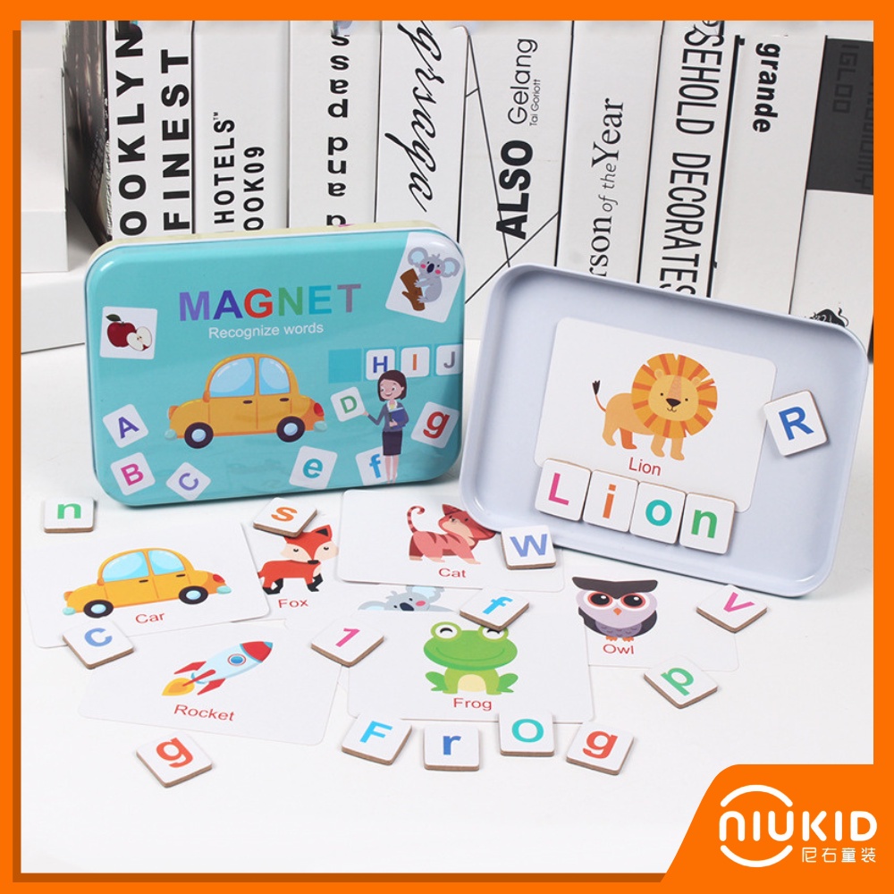 NIUKID MAINAN EDUKASI MAGNET RECOGNIZE WORDS SPELLING GAME KALENG  MAINAN ALFABETH MAGNETIC