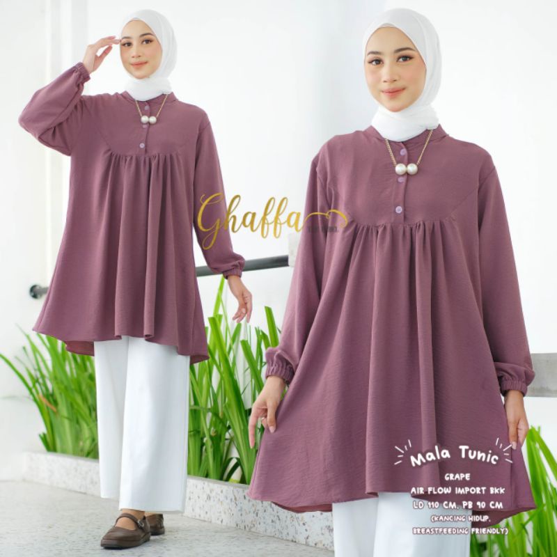 MALA TUNIC BY GHAFFA THE LABEL / TUNIK POLOS WANITA MUSLIMAH / Airflow import LD110