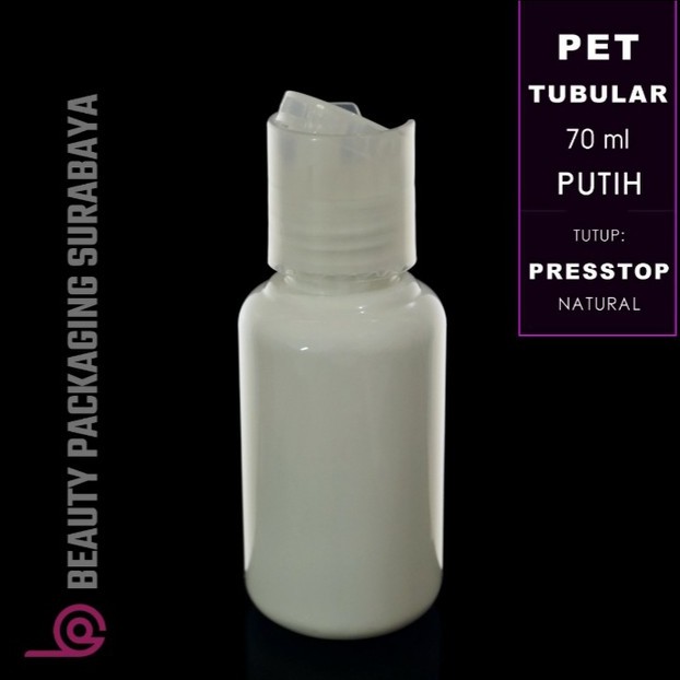 Botol Plastik PET 70ml Tubular Putih Tutup Presstop