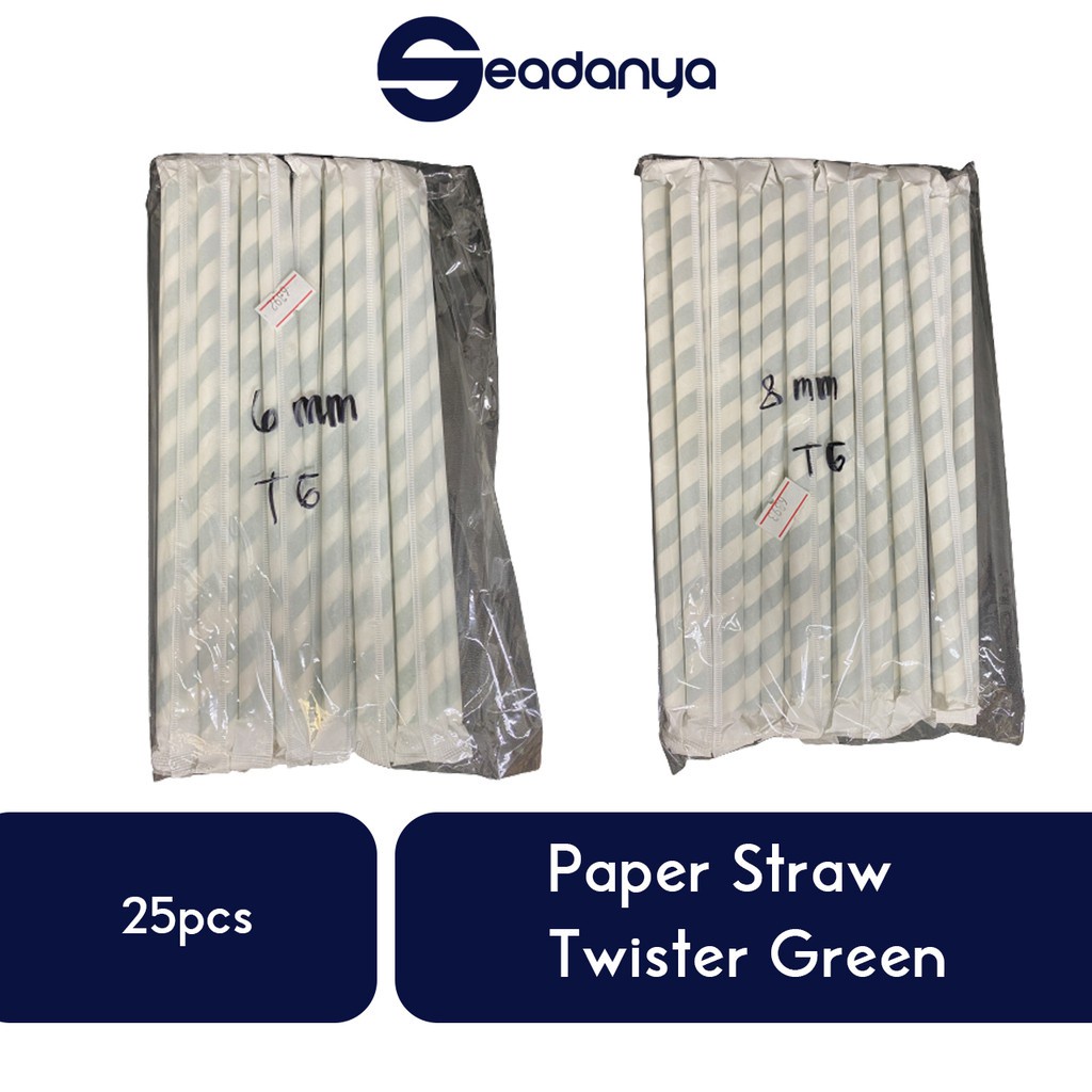 

Sedotan Kertas Spiral Twister Hijau 25pcs 6mm/8mm-Paper Straw Green Twister/Sedotan Ramah Lingkungan
