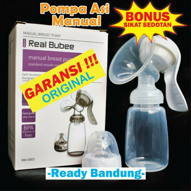 (Free Sikat Sedotan) POMPA ASI REAL BUBEE MANUAL Pompa Asi Manual Pumping Breast Pump Pompa Asi Manual Real Bubee Original / Breast Pump Manual Real Bubee / Pompa Asi Real Bubee BPA Free