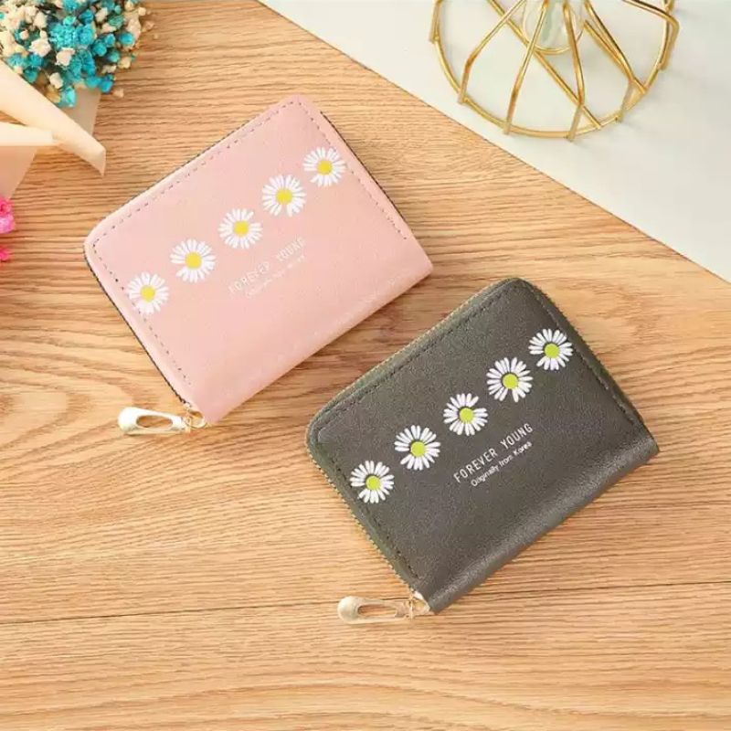 ( GS ) DOMPET KOIN / DOMPET  PENDEK KOIN WANITA RESTLETING MOTIF BUNGA DAISY IMUT