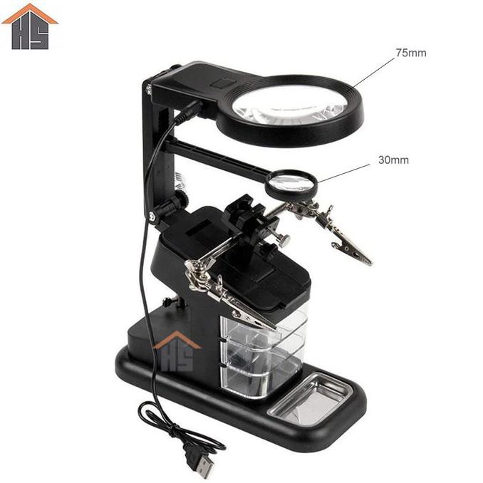 TE-803 KACA PEMBESAR DUDUKAN STASIUN MEJA MAGNIFIER LED LIGHT CLAMP