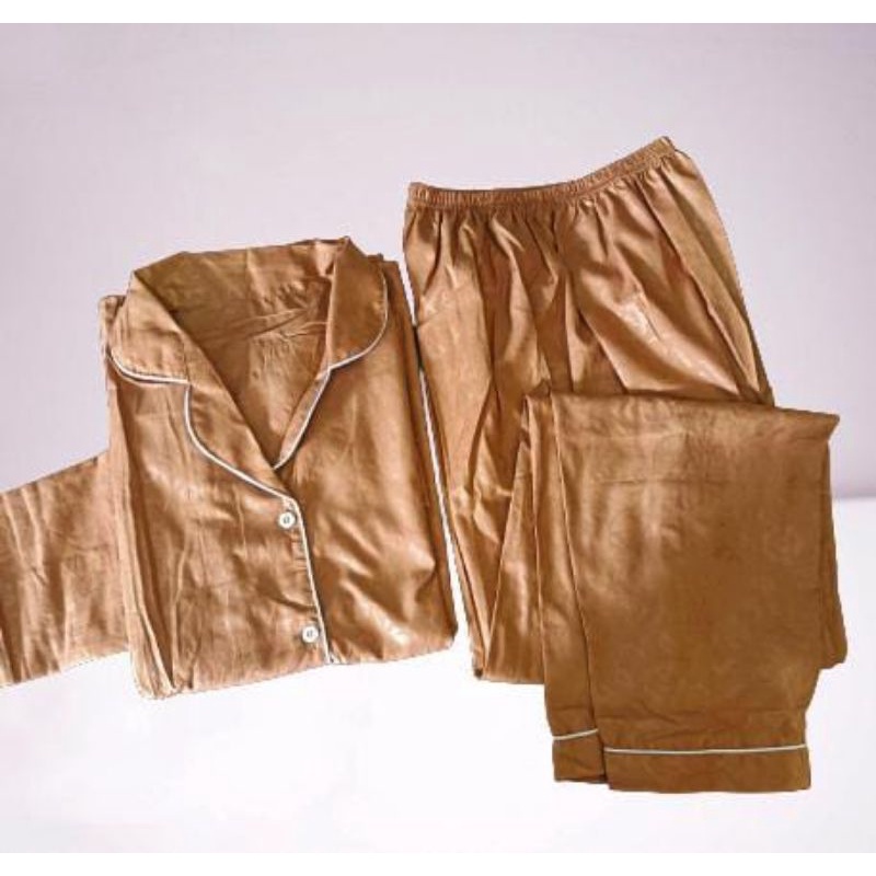 baju tidur piyama dewasa LENGAN PANJANG L muat bb 55 kg setelan piyama baju tidur-Embos brown ppl