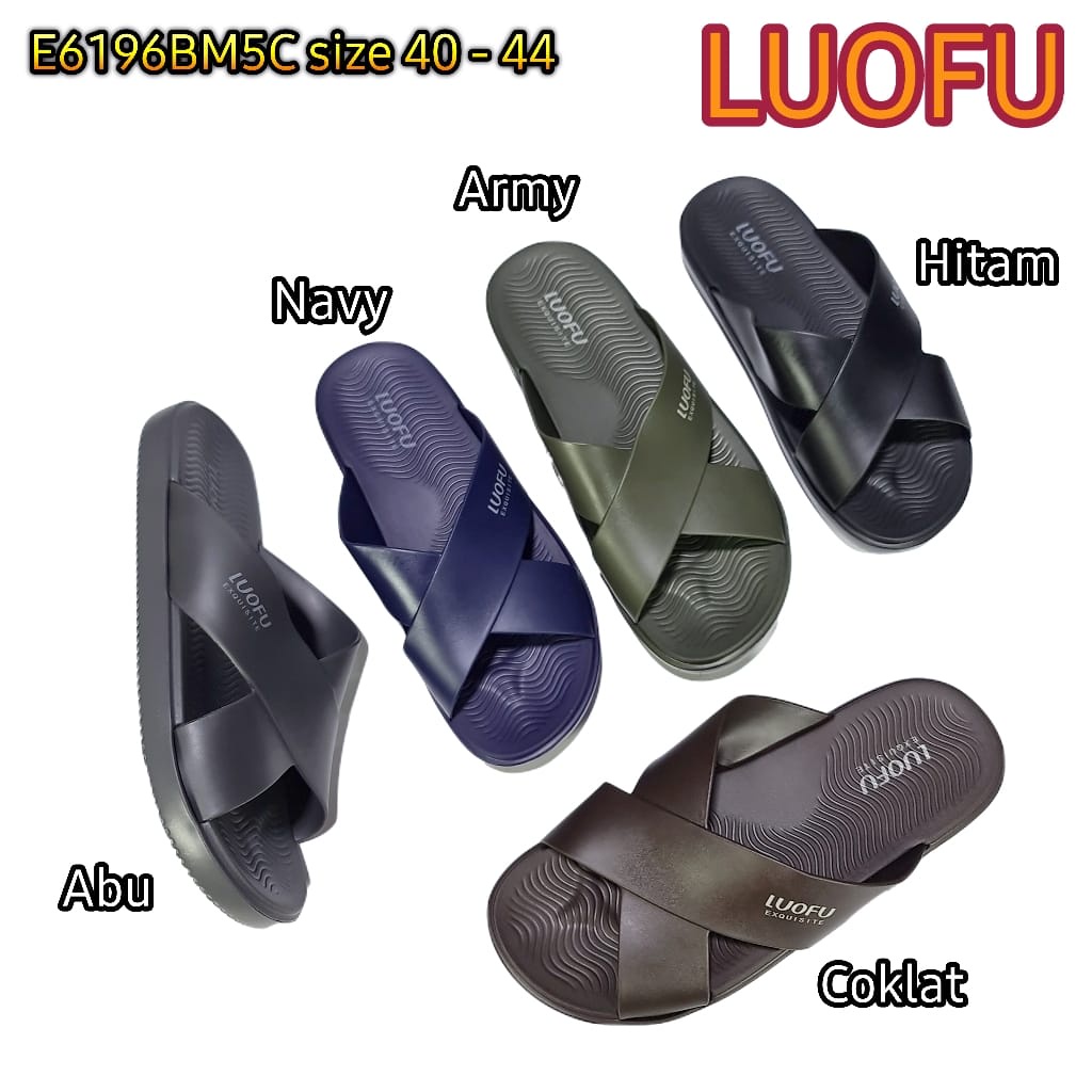 LUOFU ORIGINAL jelly sandal karet empuk murah pria silang  cowok selop import E6196BM5C