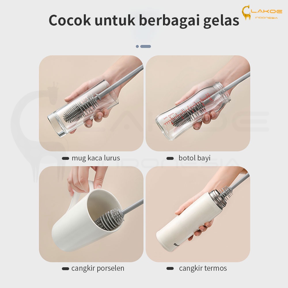 LAKOE Sikat pembersih botol bahan Silikon Gagang Panjang