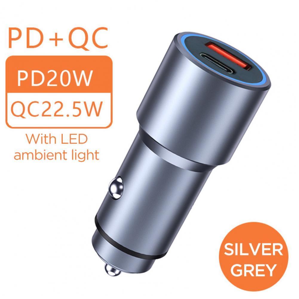 Aluminium Car Fast Charger Type C 42.5W PD 20W Power Delivery QC 3.0