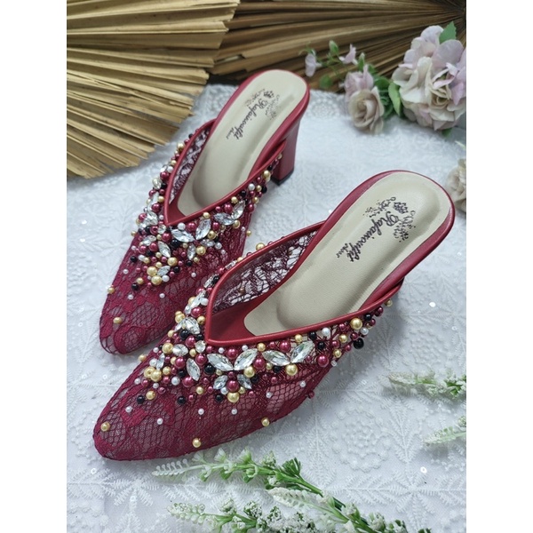 sepatu wedding shoes nafera merah marron tinggi 7cm tahu