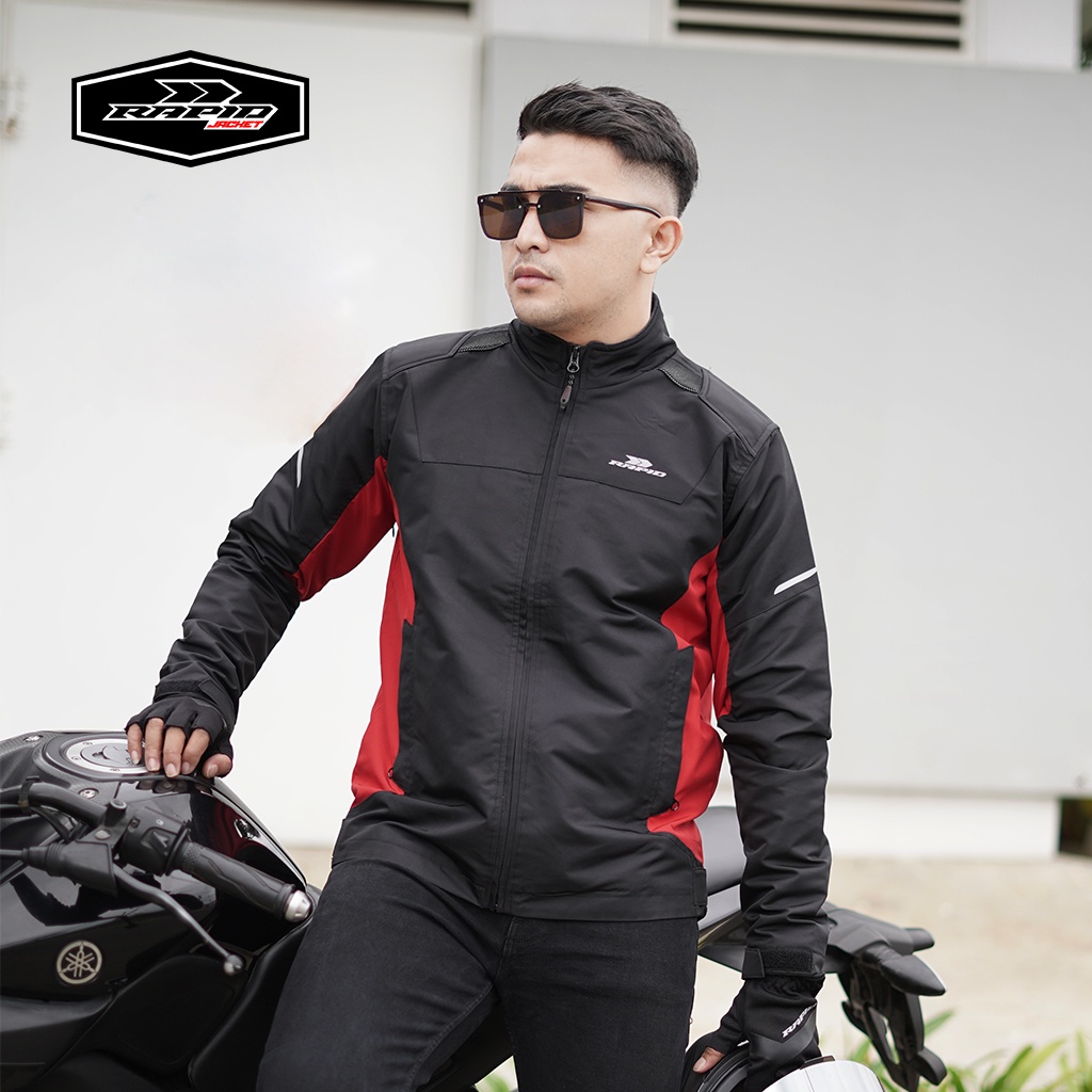 Jaket motor pria anti angin RAPID AGRESSIVE reflektif printing