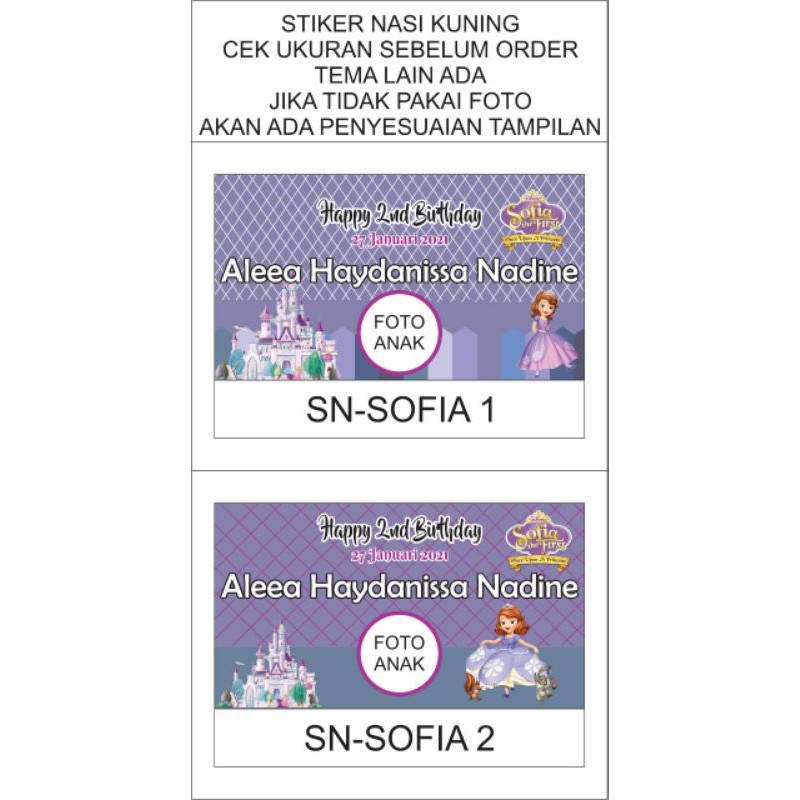 50 stiker nasi kuning / bento / nasi box / kfc ultah birthday aqiqah tedak siten motif sofia