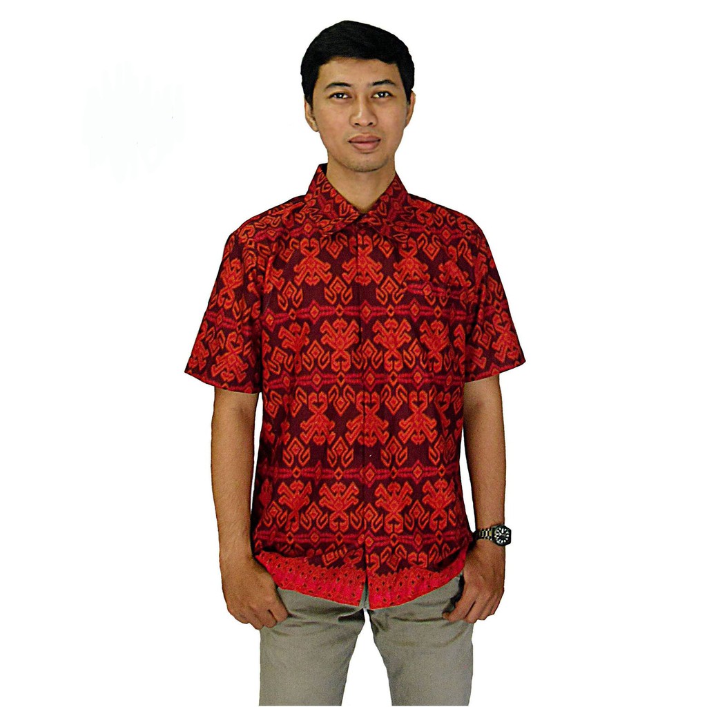 Kemeja Batik Pria Merah Maroon Etnik