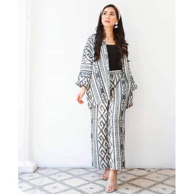 One Set Wanita Tenun Blanket || Blazer dan Kulot Highwaist Tenun Etnik Nusantara