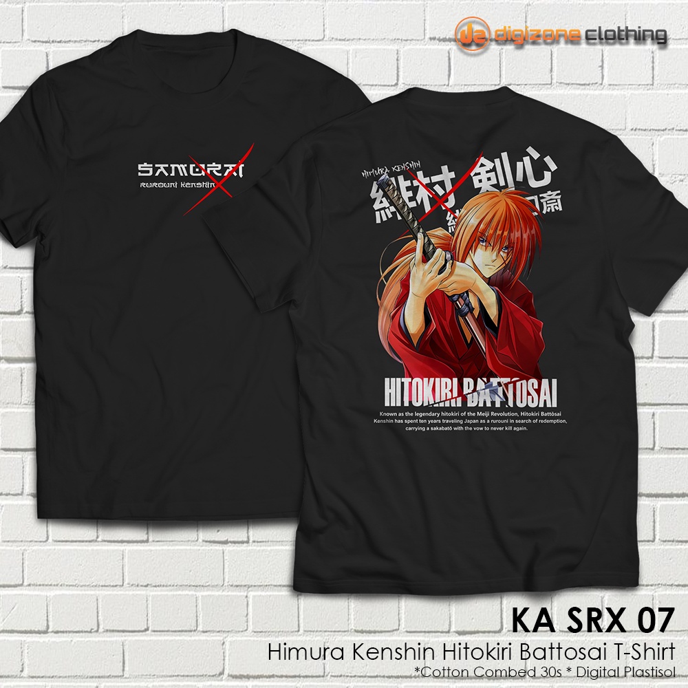 Kaos Baju Anime Rurouni Kenshin Samurai X Hitokiri Battosai Himura Kenshin Sakabato Casual Unisex KA