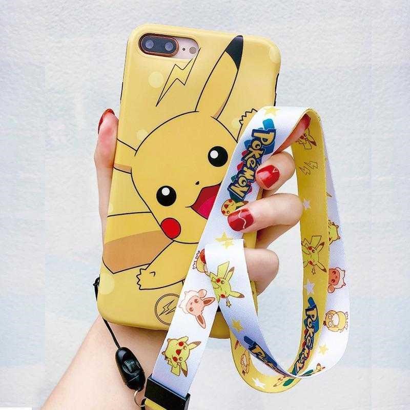 Pikachu ponsel lanyard melebar wanita kain leher tali pendek dan panjang ponsel jaringan liontin ran