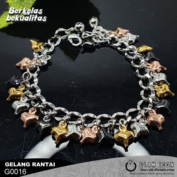 Gelang Rantai Bandul Love tiga warna G0016 RSL