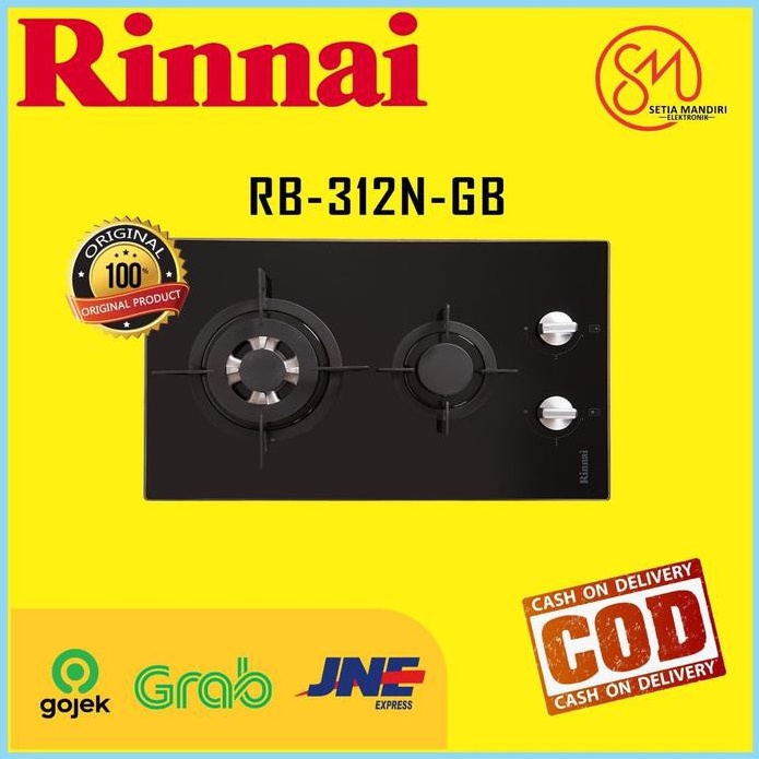 RINNAI RB312NGB Kompor Tanam 2 Tungku Tempered Glass - RB-312N-GB