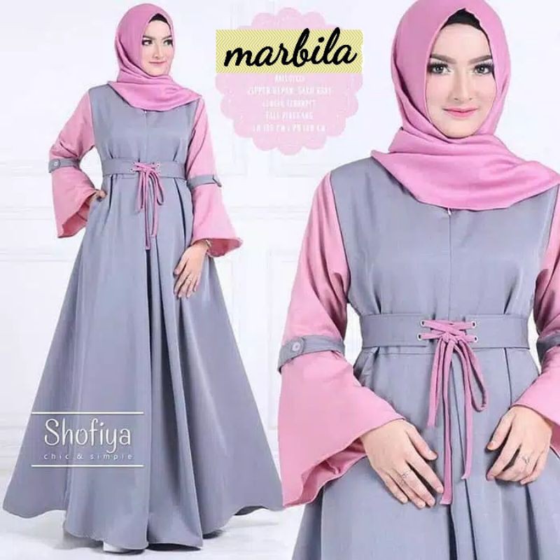 Marbila - Gamis Baju Dress Kondangan Busui Tali Pinggang Pita Depan Lengan Tangan Panjang Warna Polo