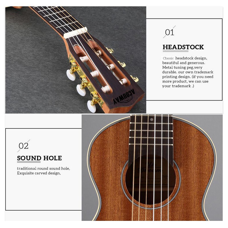 Acouway 28 Inch Gitarlele Elektrik/Akustik Gitalele Gitar Ukulele Senar 6  Sapele Body 18 Fret Klasik Knob Guitalele