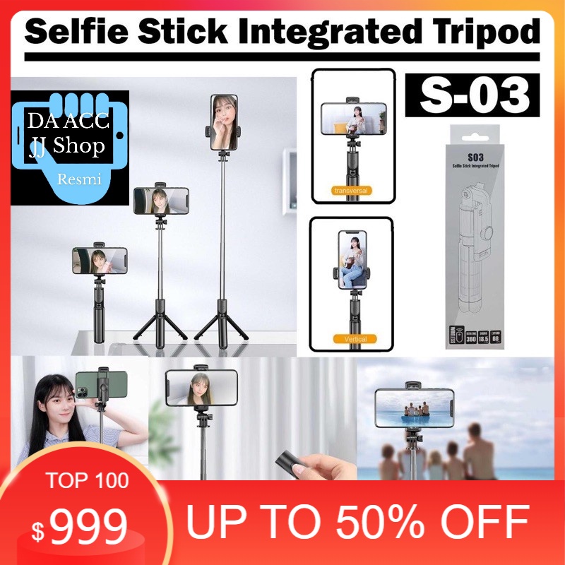 tongsis S-03 3in1 remote selfie stick tripod 360 tongsis tripod tomsis bluetooth portable tripod S03