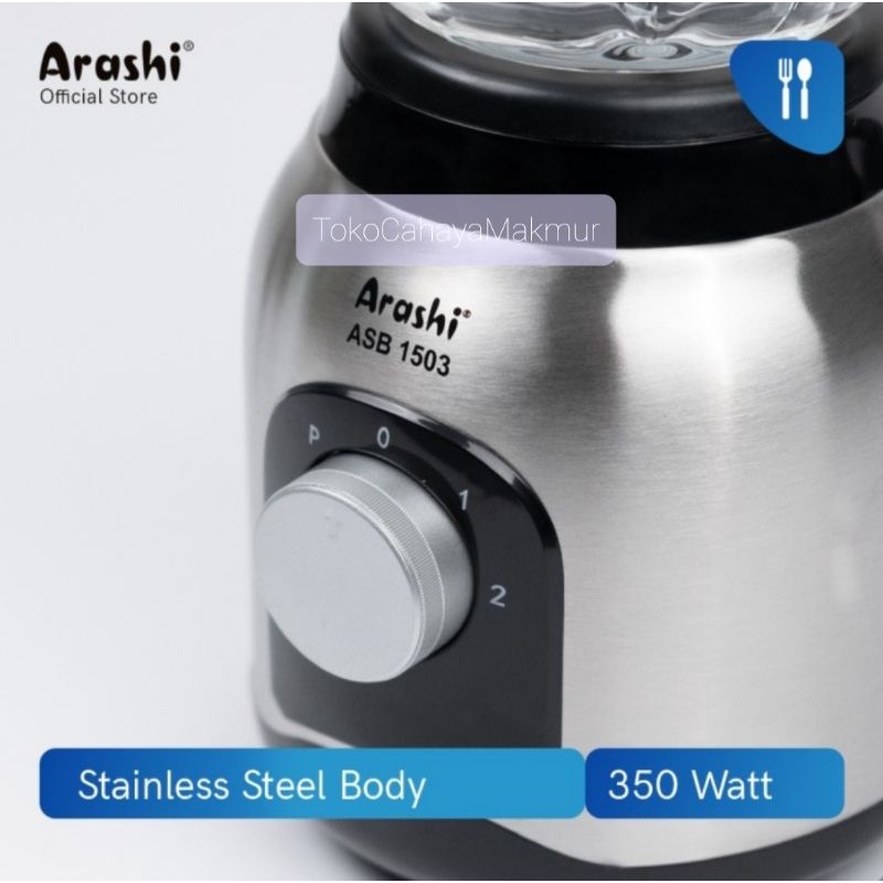 Arashi Stand Blender ASB 1503 1.5L - Pelumat, Jar Kaca, 3 Mode Speed