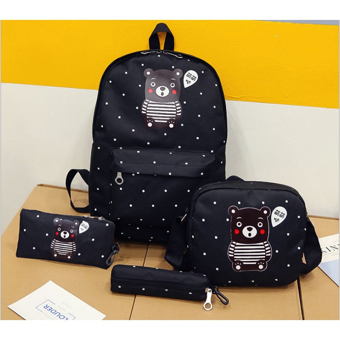 Dijual tas wanita kasual motif beruang 4 potong tas anak beruang   FTS136   Pink Berkualitas