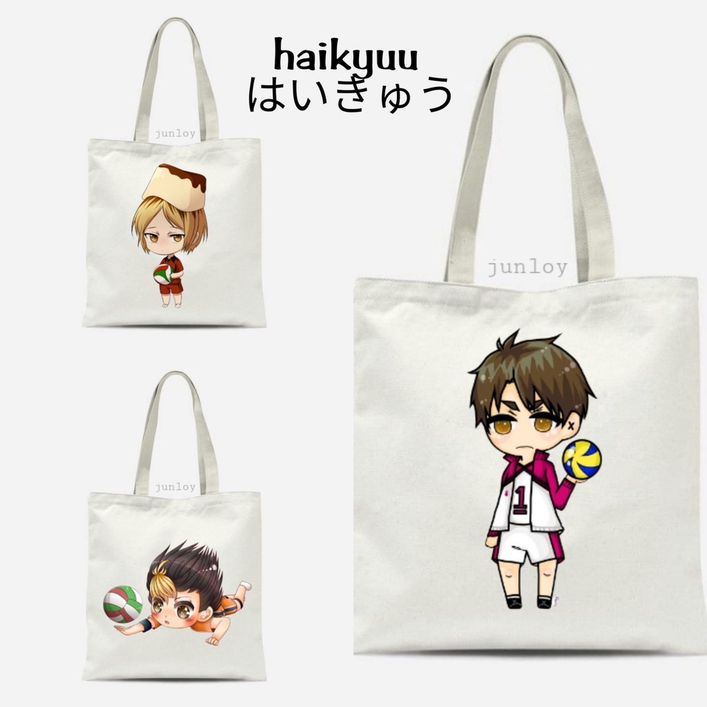 Jual Tote Bag Anime Karakter Haikyuu Chibi Tas Kanvas Lucu Hinata Volley Tas Serut Kanvas