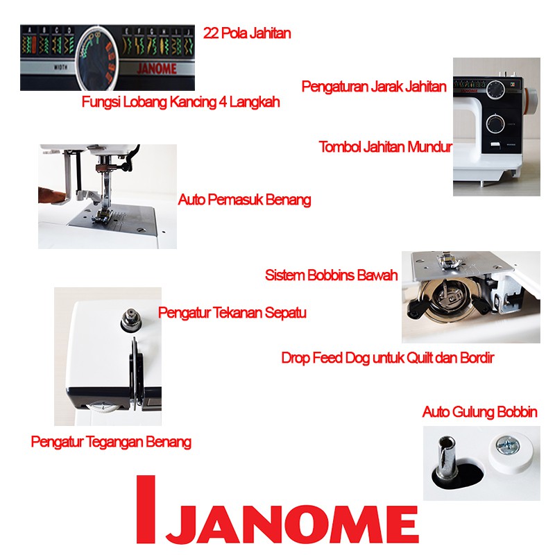 JANOME L 395F Mesin Jahit Semi Portable - SISTEM DINAMO LUAR Body Besi