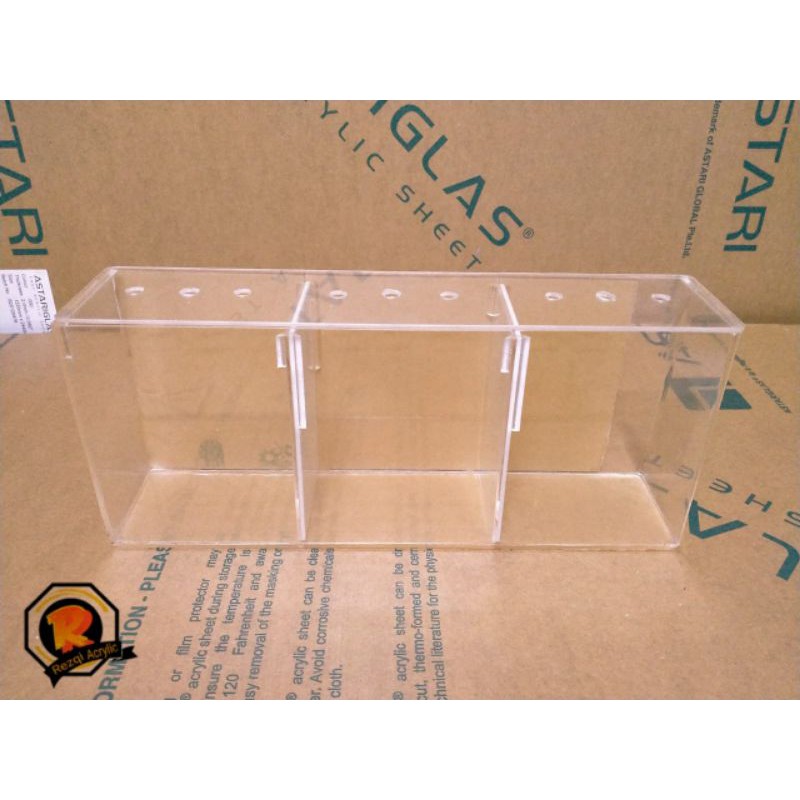 AKRILIK SOLITER CUPANG AQUARIUM MINI 3 KAMAR 30x6x12 2mm bening