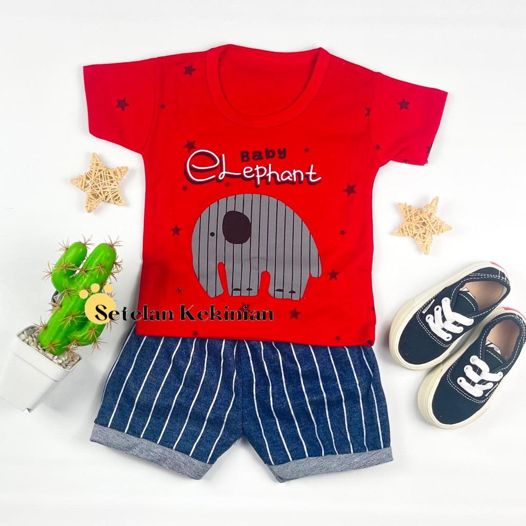 [SK] Setelan Anak Laki Laki Murah Ecer Grosir Set Baby Boy Animasi Gambar Gajah Kartun Lucu Kaos Boy
