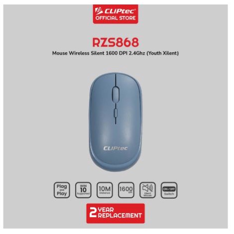 Mouse wireless cliptec usb 2.4ghz optical 1600dpi on off silent rzs868 youth xilent