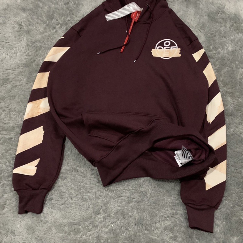 Sweater Hoodie Off White Tape Maroon Fulltag &amp; Lebel