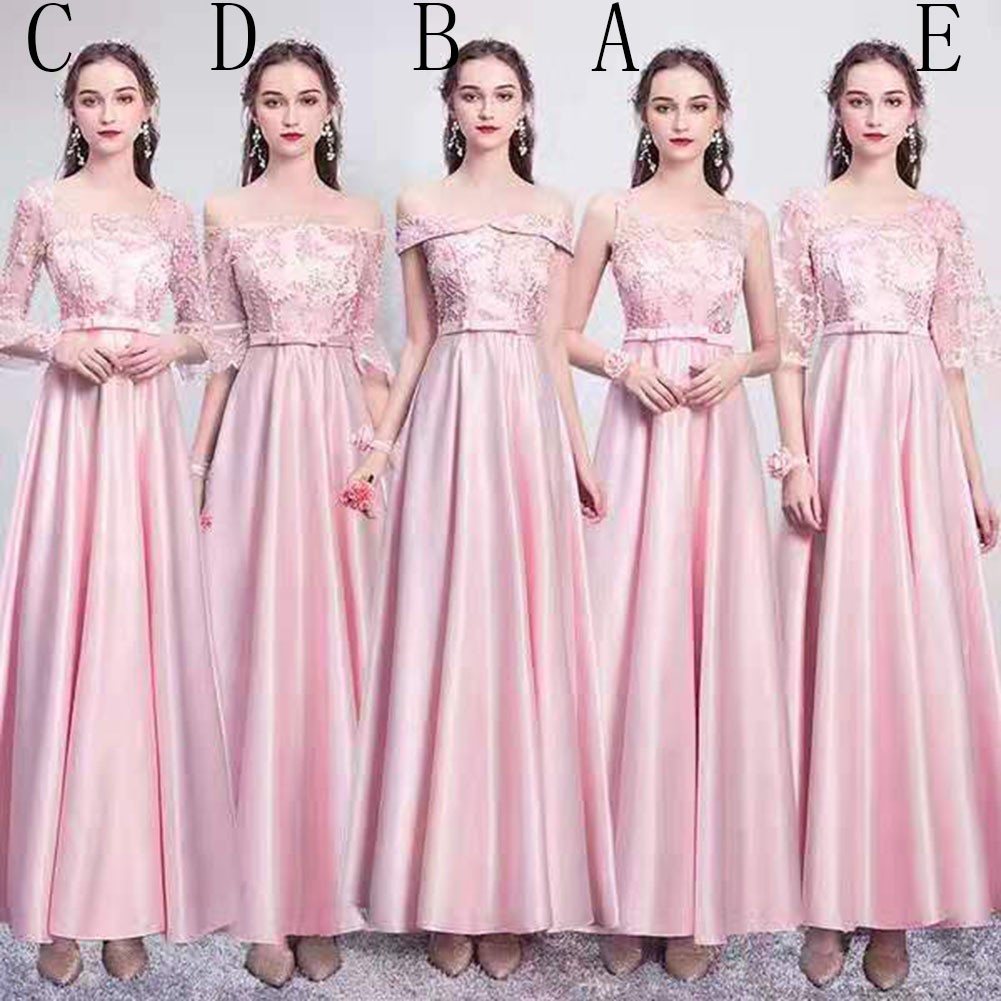  Long  Dress  Model Slim Bahan  Satin Warna Pink untuk  