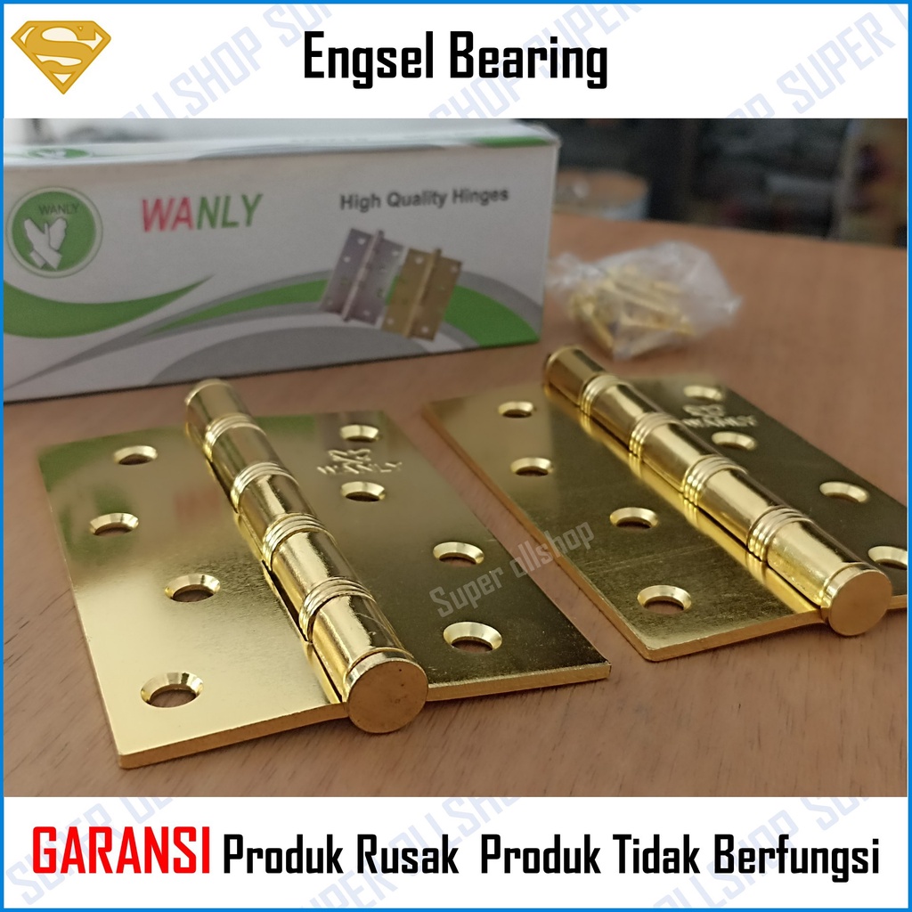 Engsel Pintu Bearing 4 Inch Gold Silver Kuning Jendela Pintu Kamar Kayu Brass Hinges Tebal