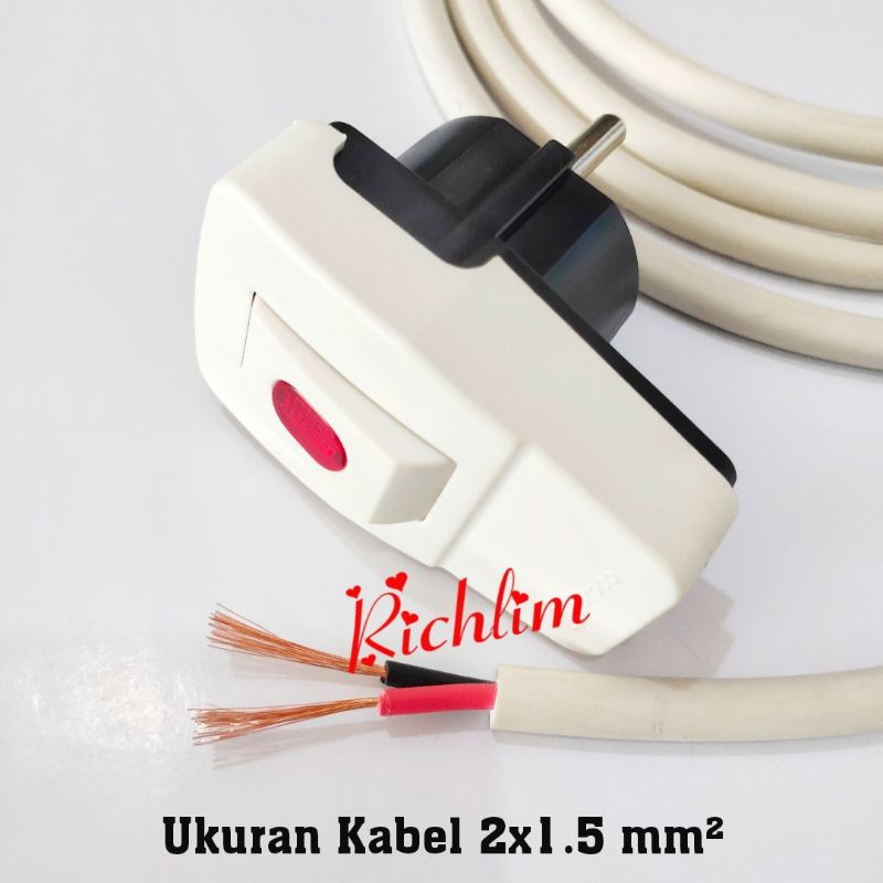 Stop Kontak Uticon Terminal kuningan/Steker Switch On/Off Broco/Kabel 2x1.5 mm²