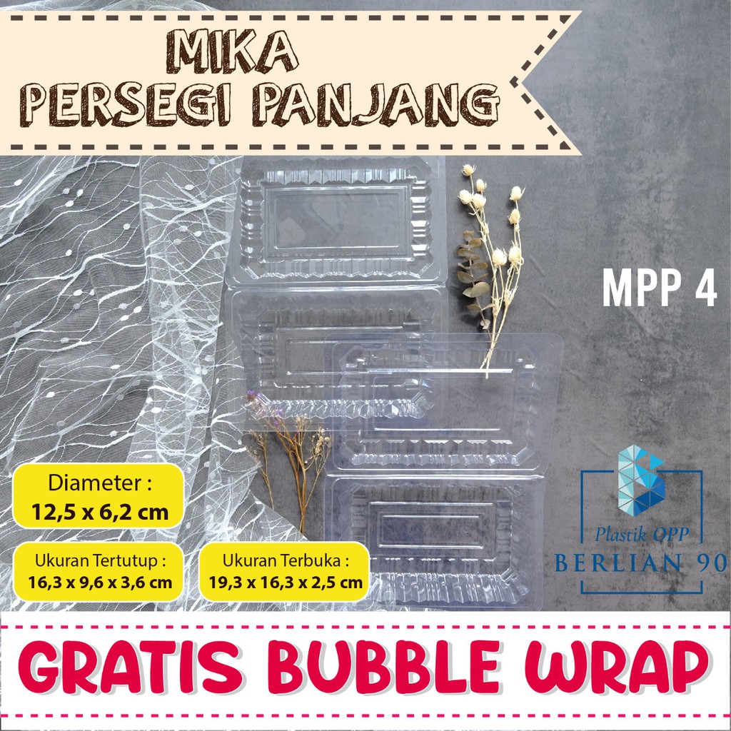 Mika Persegi Panjang MPP 4 12,5 x 6,2 cm Mika Plastik Kotak Kue Bening Isi 100 Pcs / Mika Kue Basah 