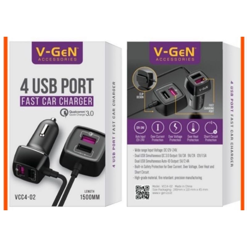 VGEN Car Charger QC VCC4 Fast Charging 4 Port USB