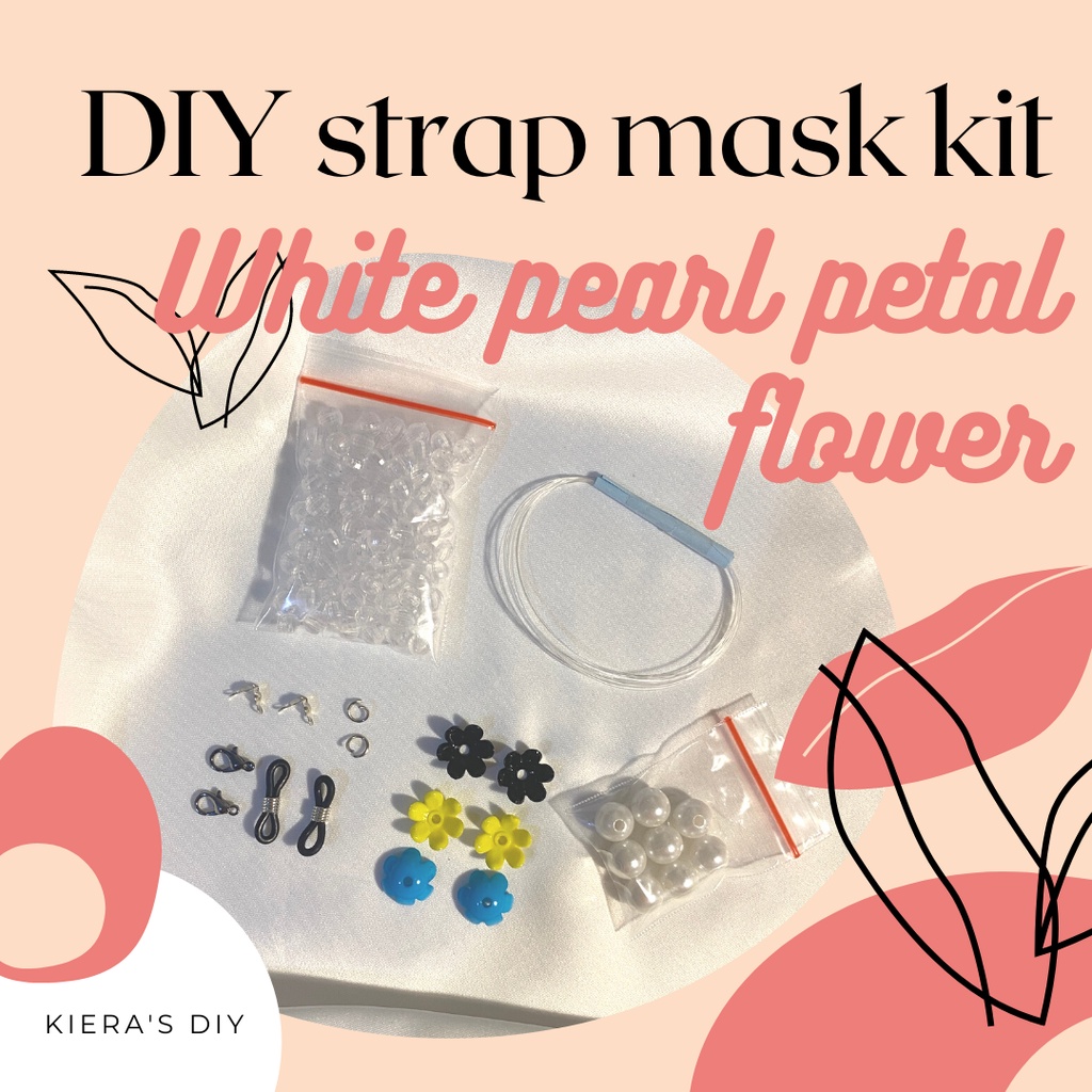 DIY beads strap mask kalung masker kit manik putih transparan pearl mutiara kelopak bunga mainan edu