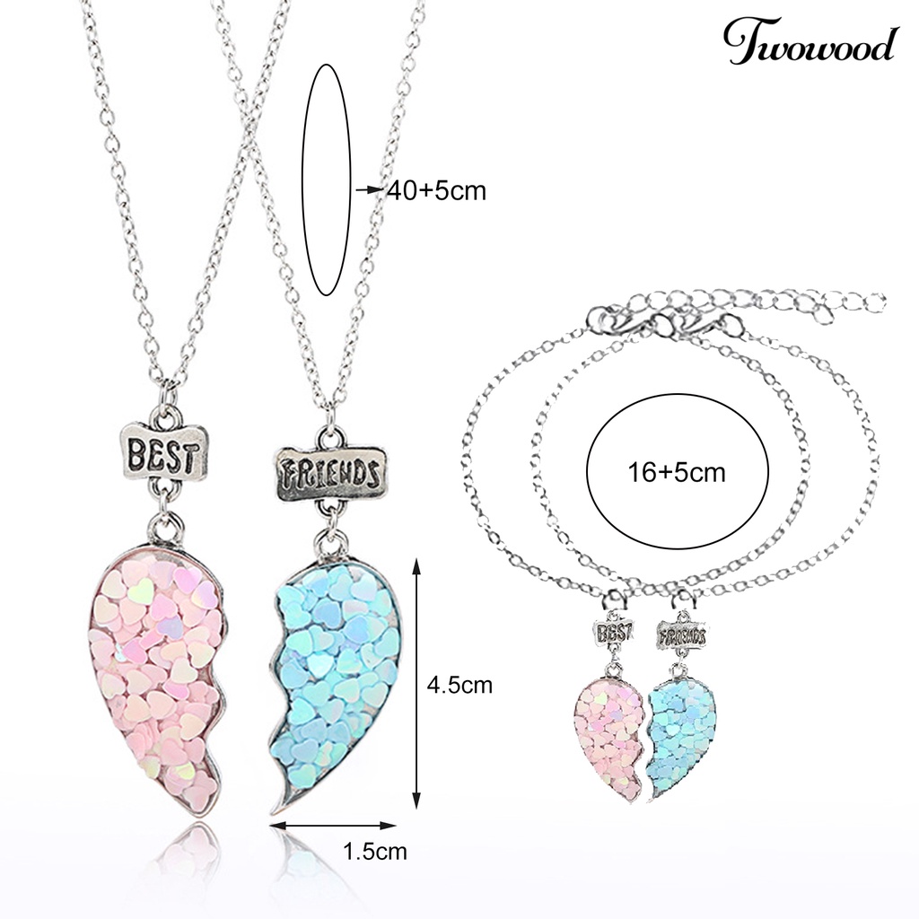 Twowood 2Pcs Couple Necklaces Sequin Stitching Heart Broken Jewelry Shiny All Match Necklaces Bracelets Jewelry Gifts